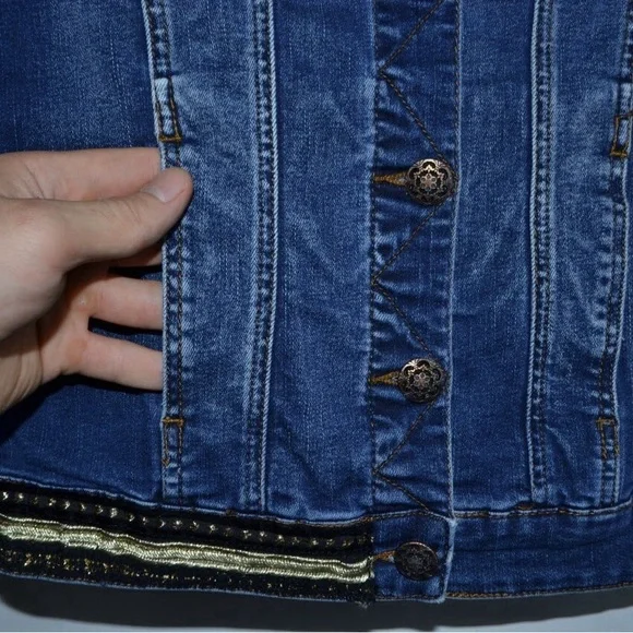 Desigual Floral Print Denim Jacket Blue size 42 or M - Picture 6 of 12